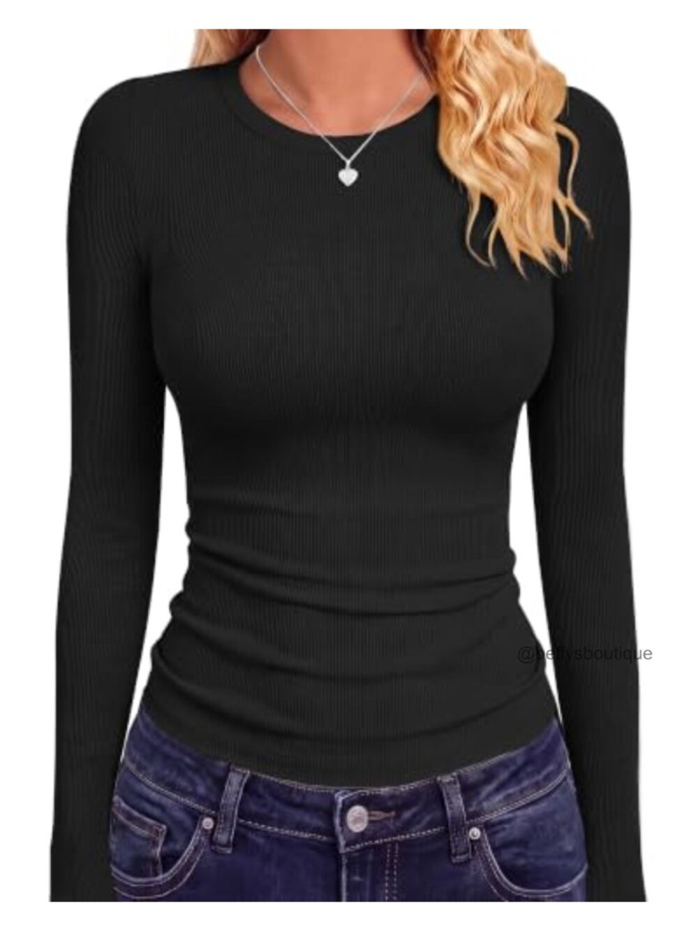 Ribbed Long Sleeve Fitted T-Shirt Slim Crew Neck Layering Top